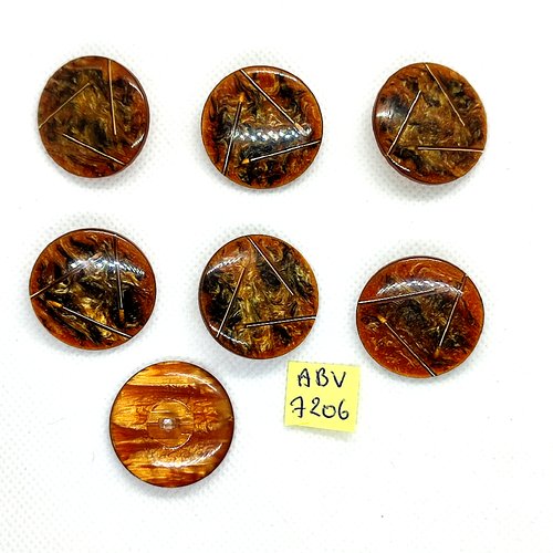 7 boutons en résine marron et doré - 28mm - abv7206