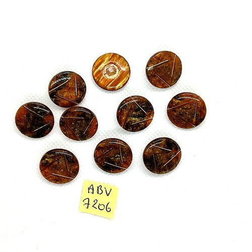 10 boutons en résine marron et doré - 18mm - abv7206
