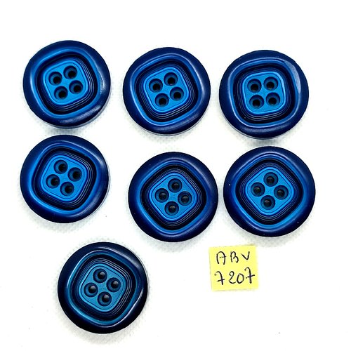 7 boutons en résine bleu - 31mm - abv7207