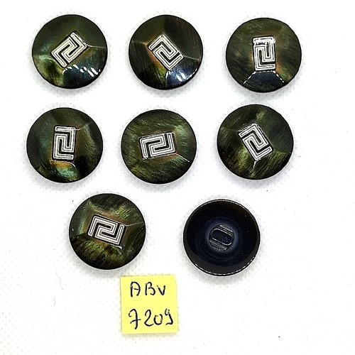 8 boutons en résine vert et argenté - 22mm - abv7209