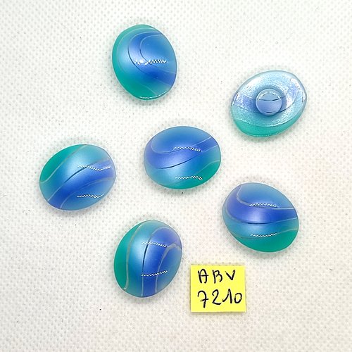 6 boutons en résine bleu - 19x22mm - abv7210