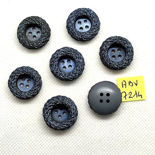 7 boutons en résine gris/bleu - 21mm - abv7214