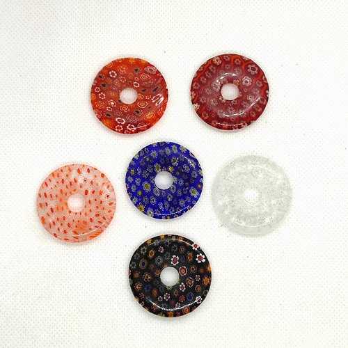 6 pendentifs en verre - multicolore - 35mm