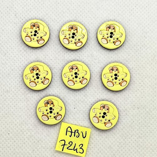 8 boutons fantaisie en résine jaune - ourson - 15mm - abv7243