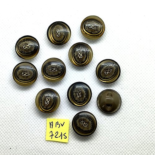 10 boutons en résine gris transparent et doré - 17mm - abv7215