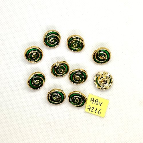 10 boutons en résine vert et doré - 15mm - abv7216