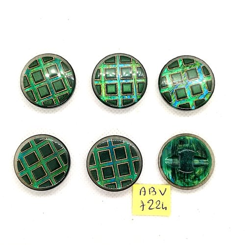 6 boutons en résine vert et noir - 27mm - abv7224