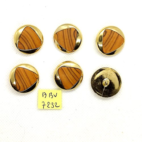 6 boutons en résine doré et marron - 23mm - abv7232