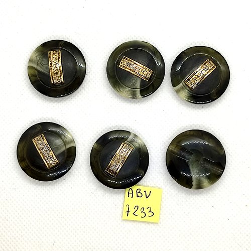 5 boutons en résine doré et vert - 28mm - abv7233