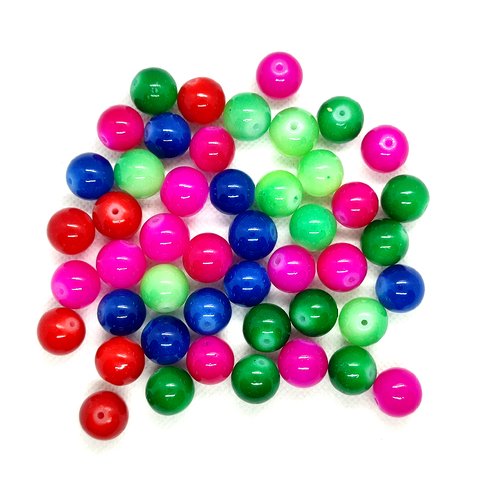 Lot de 47 perles en verre multicolore - 14mm et 13mm