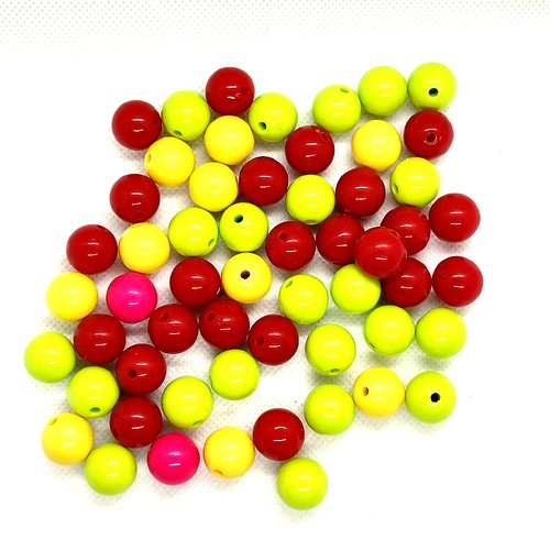 Lot de 57 perles en résine multicolore - 13mm