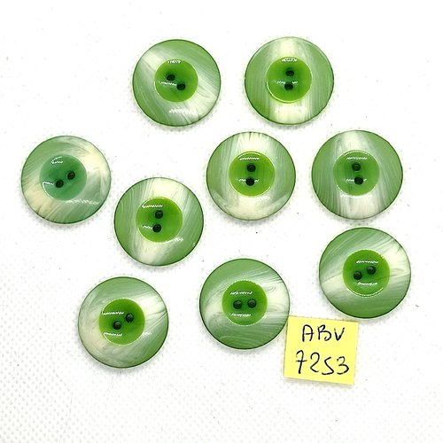 9 boutons en résine vert et blanc - 23mm - abv7253