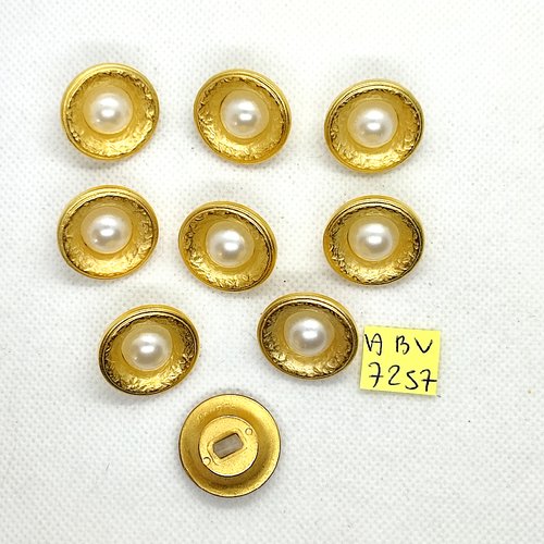 9 boutons en résine doré et blanc - 23mm - abv7257