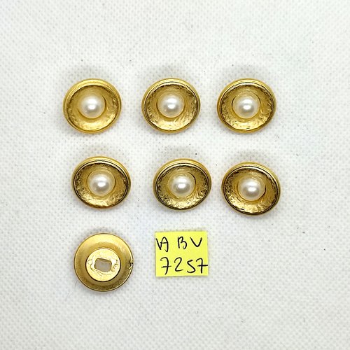 7 boutons en résine doré et blanc - 19mm - abv7257