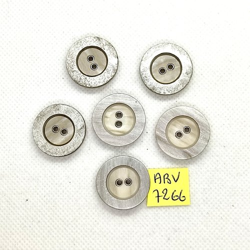 6 boutons en résine gris clair - 28mm - abv7266