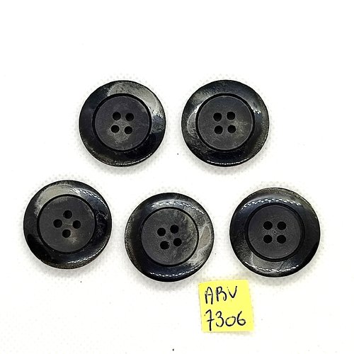 5 boutons en résine noir et vert - 27mm - abv7306