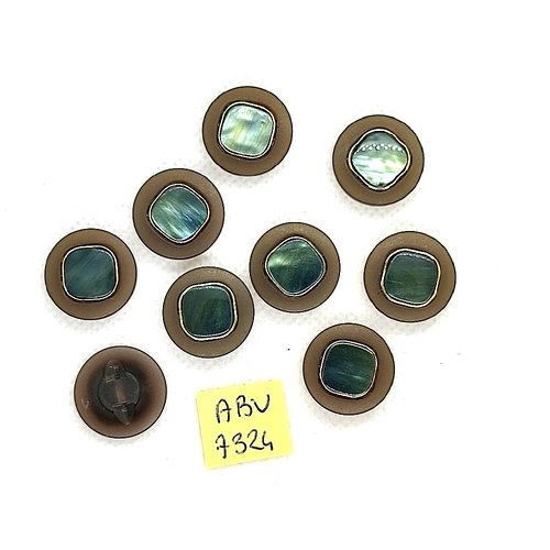 9 boutons en résine kaki vert et doré - 18mm - abv7324
