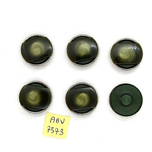 6 boutons en résine vert et métal argenté - 23mm - abv7373