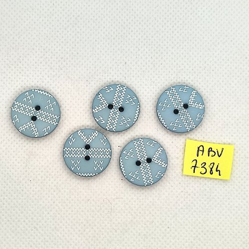 5 boutons en résine bleu - 19mm - abv7384