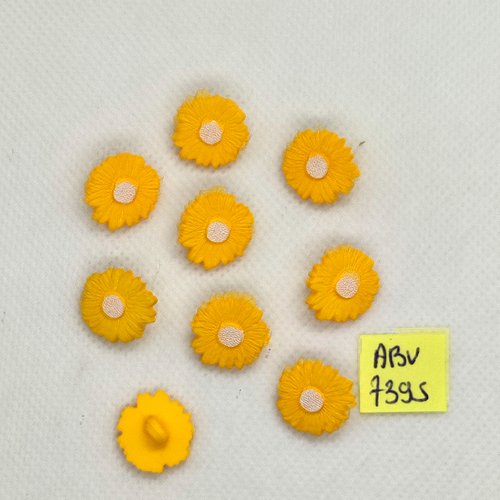 9 boutons fantaisie en résine jaune et blanc - fleur - 14mm - abv7395