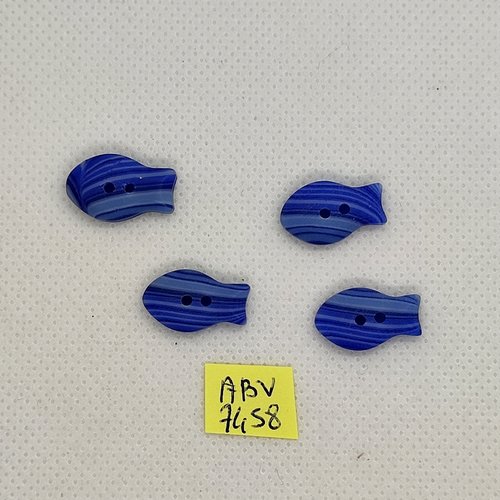 4 boutons fantaisie en résine bleu - poisson - 10x13mm - abv7458