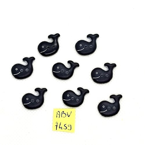 8 boutons fantaisie en résine noir et blanc - baleine - 13x18mm - abv7459