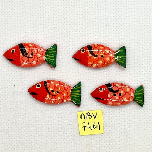 4 boutons fantaisie en résine rouge orange vert - poisson - 16x32mm - abv7461