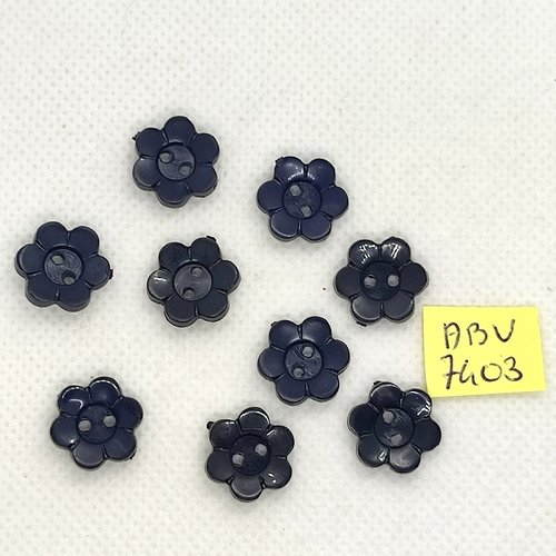 9 boutons fantaisie en résine bleu foncé - fleur - 13mm - abv7403
