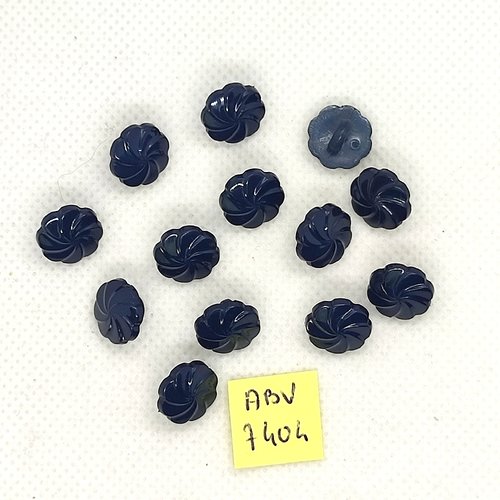 13 boutons fantaisie en résine bleu foncé - fleur - 10mm - abv7404