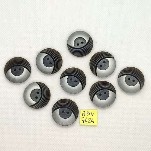 9 boutons en résine gris - 23mm - abv7424