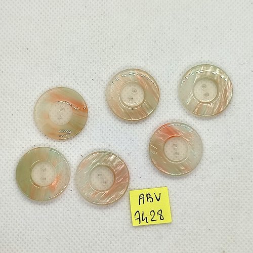 6 boutons en résine transparent et multicolore - 23mm - abv7428