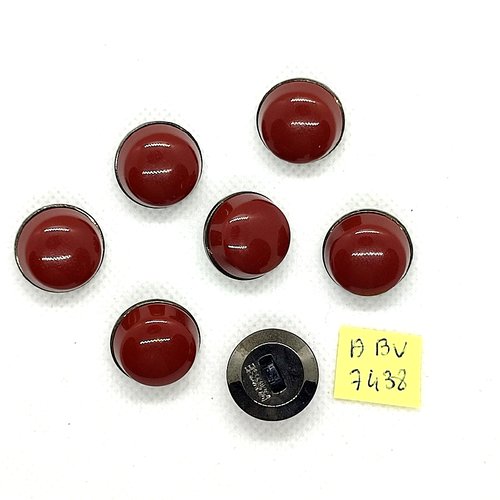 7 boutons en résine marron et métal argenté mat - 18mm - abv7438
