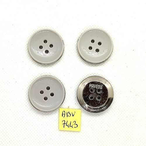 4 boutons en résine gris clair et argenté - 26mm - abv7443