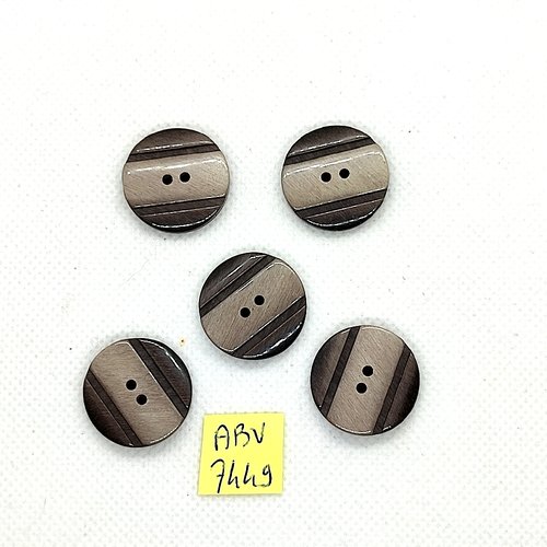 5 boutons en résine marron et gris - 21mm - abv7449