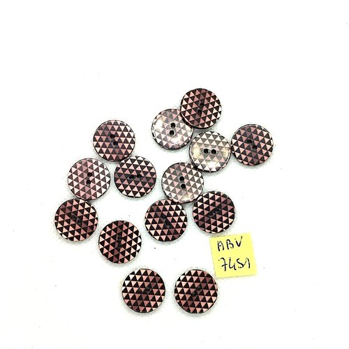 14 boutons en résine rose et noir - 15mm - abv7451