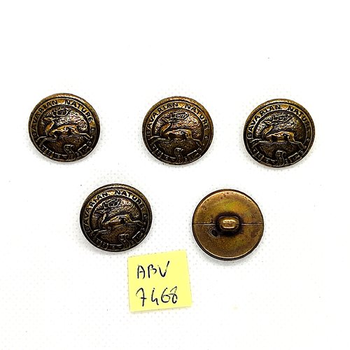 5 boutons en résine doré vieillis - un cerf - 21mm - abv7468