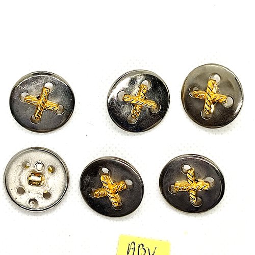 6 boutons en résine argenté et doré - 21mm - abv7470