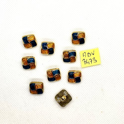 9 boutons en résine doré jaune et bleu - 13x13mm - abv7473