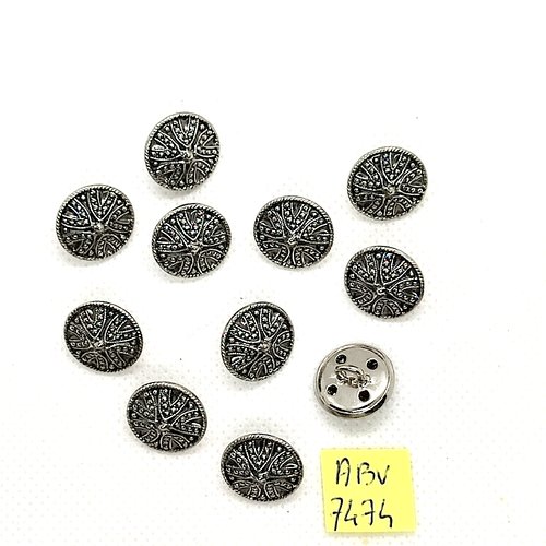 11 boutons en métal argenté - 14mm - abv7474