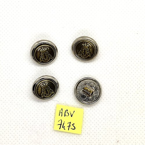4 boutons en métal argenté et doré - 15mm - abv7475
