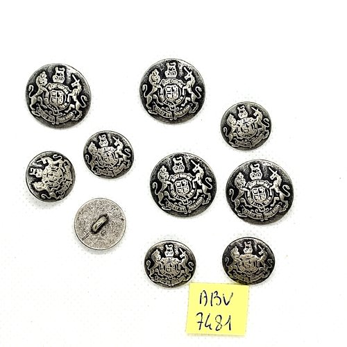 10 boutons en métal argenté - 20mm et 15mm - abv7481