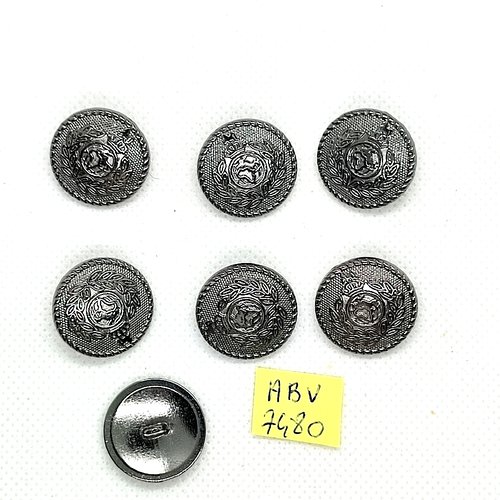 6 boutons en métal argenté - 20mm - abv7480