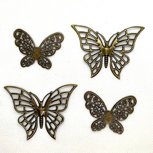 4 breloques/pendentifs en métal bronze - papillon - 60x44mm et 32x43mm - 5