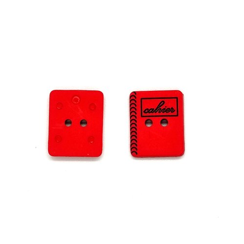 2 boutons en résine fantaisie rouge et noir - cahier - 18x15mm - bri484