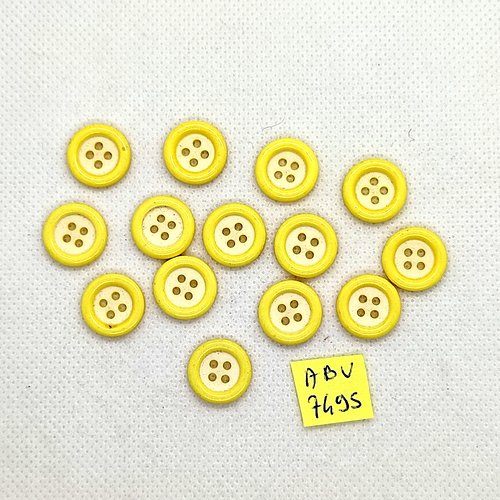 12 boutons en résine jaune et blanc - 13mm - abv7495