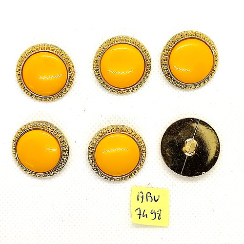 6 boutons en résine doré et orange - 23mm - abv7498