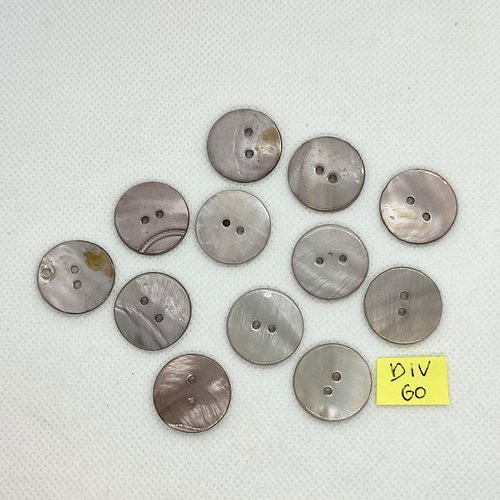 12 boutons en nacre gris - 20mm - div764
