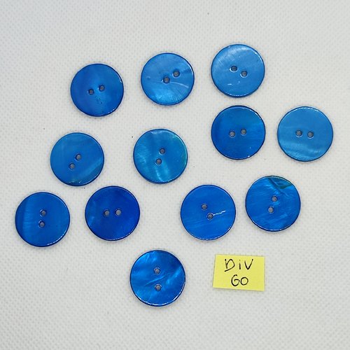 12 boutons en nacre bleu - 20mm - div764