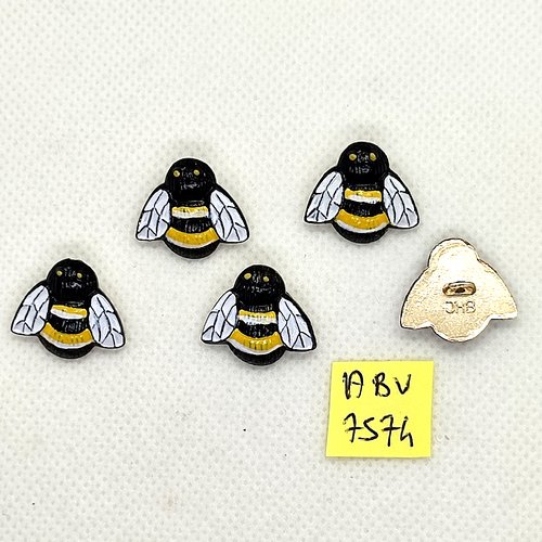 5 boutons fantaisie en résine jaune noir et blanc - une guèpe - 19x19mm - abv7574