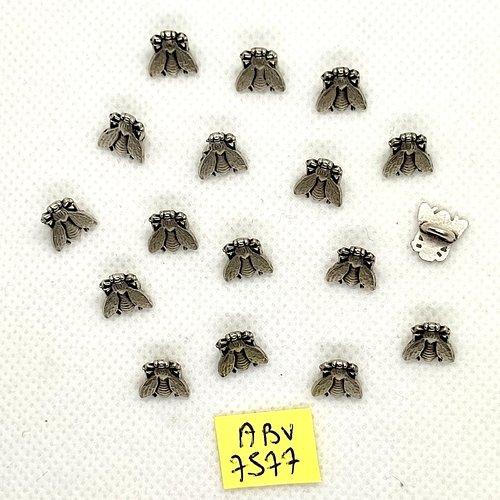 17 boutons fantaisie en résine argenté - insecte - 10x9mm - abv7577